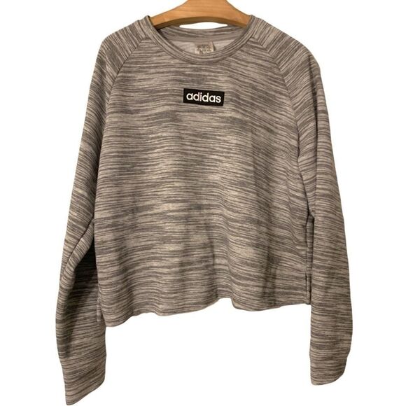 Adidas Heather Gray Black French Terry Sweatshirt - Picture 3 of 5